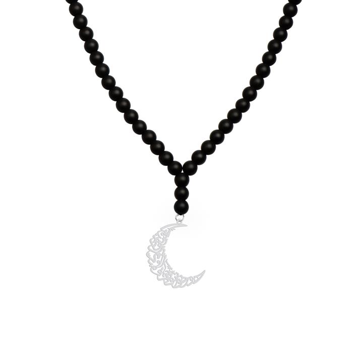 گردنبند استیل طرح ماه سنگ اونیکس کد 263